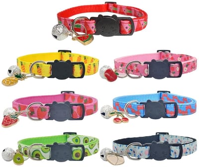 Dailygoods - SLEEKEE Kattenhalsbanden, 7 stuks, fruit-elementenhalsbanden, halsband, verstelbare halsbanden, huisdierbenodigdheden