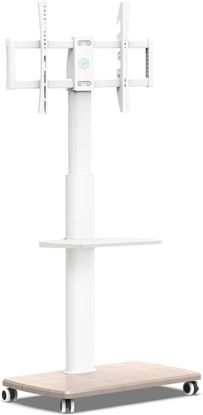 Verrijdbare TV Standaard met Houten Voet voor 32-70 inch - Draaibaar & Hoogte Verstelbaar - Vloerstandaard op Wielen