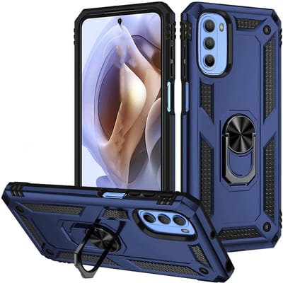 Geschikt voor Moto G41 hoes Hybrid Armor Anti-shock ringhouder Blauw - Geschikt voor Moto g41 hoesje - Geschikt voor Moto g41 case - Geschikt voor Moto g41 ring hoesje