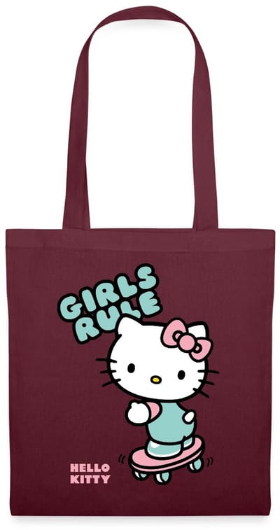 Hello Kitty Op Een Skateboard Met Girls Rules Tas Van Stof Schoudertas