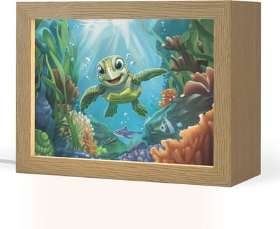Nachtlampje 20x15 cm - Kinder lampje - Schildpad - Zeedieren - Onderwater - Zeewier - Tafellamp kinderkamer - Slaapkamer lamp - Bedlamp kinderen - Kinderlampje stopcontact - Wandlamp babykamer - Nachtlampjes