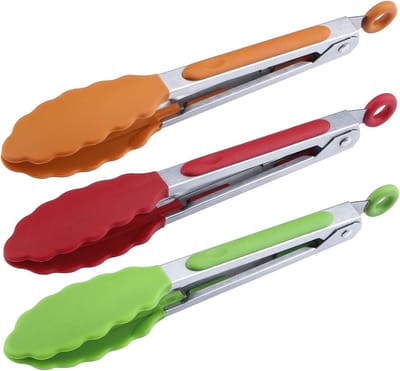 Mini Silicone Serveertangen Set van 3 - 7 Inch in Rood, Groen en Oranje voor Koken en Grillen