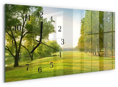 Tulup Wandklok - Het groen van de natuur Gekleurde Glazen Klok - 60x30 cm - Groente Glazen Klok Met Print - Zwarte Handen - Rechthoekige Wandklok - Moderne Wandklok Glas - Wandklok Glas Decoratie