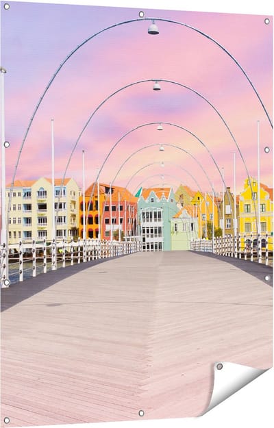 Gards Tuinposter Willemstad Gekleurde Huisjes in Cura�ao - 90x120 cm - Tuindoek - Tuindecoratie - Wanddecoratie buiten - Tuinschilderij