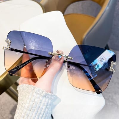 Frameloze Geslepen Rand Diamant Vierkant Groot Montuur Zonnebril Europese en Amerikaanse Vrouwen Modetrend High-end Zonnebril