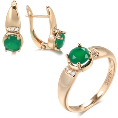 Nouveaux Ensembles Boucles d'Oreilles et Bague en Zircon Naturel Taille Ronde Émeraude Pour Femmes Or Rose Boucle d'Oreille à Clip Bijoux de Mode de Fête 7 beige