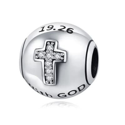 Fler® | Bedel | Past op populaire bedelarmbanden (standaard - 3mm) | Kruis en Bijbelvers Bedel | Hangbedel Charm | 925 sterling zilver | Transparante zirkonia | Zwarte emaille | Armband Kraal | Valentijnsdag Cadeau | Sinterklaas kado | Kerstcadeau