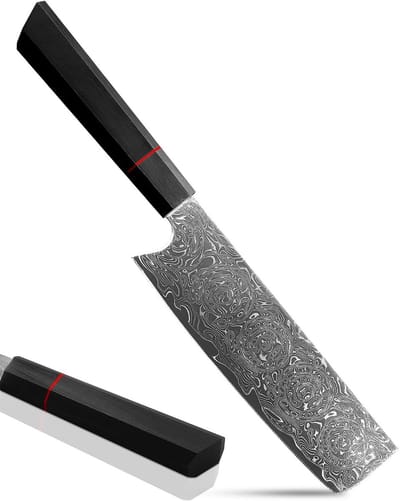 Professionele 17 cm Nakiri mes met Damaststaal - Scherp keukenmes voor snijden en hakken van groenten