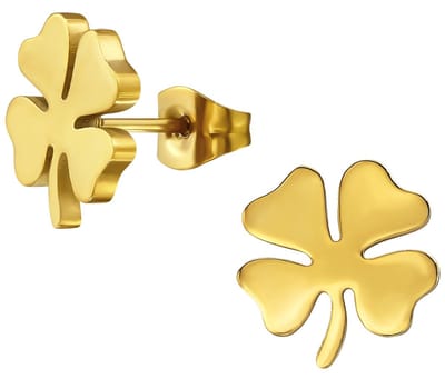 CS Joy - klaver oorbellen - chirurgisch staal - klavertje vier - 10.8 x 11.3 mm - ip/pvd gold plated