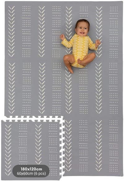 KinderNest Schuim Baby Speelmat - 6-delig, Antislip, Zacht & Waterdicht Kruipmat - Gray, 180x120 cm