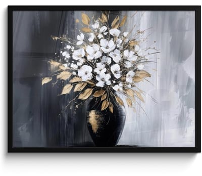 Poster in lijst - Fotolijst 70x50 cm - Posters - Bloemen - Wit - Vaas - Abstract - Posterlijst zwart - Decoratie - Wanddecoratie woonkamer - Muurdecoratie slaapkamer