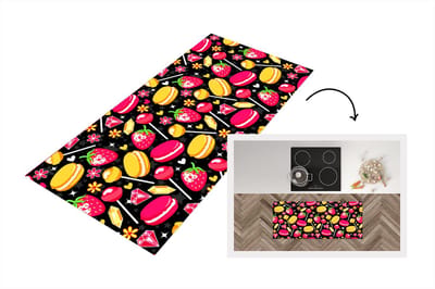 Keukenloper - Loper keuken - Snoep - Patroon - Aardbei - 120x50 cm - Keukenloper vinyl