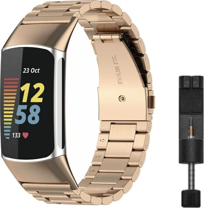 MY PROTECT - Luxe Metalen Bandje Geschikt Voor Fitbit Charge 5 / Charge 6 - Schakel Band - Rosé