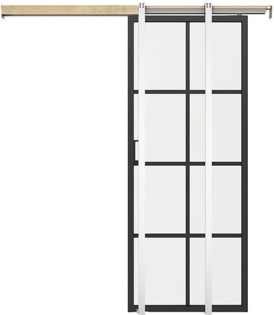 Vente-unique Schuifdeur met klamplaagsysteem in aluminium en gehard glas - H205 x L63 cm - WILDEN II