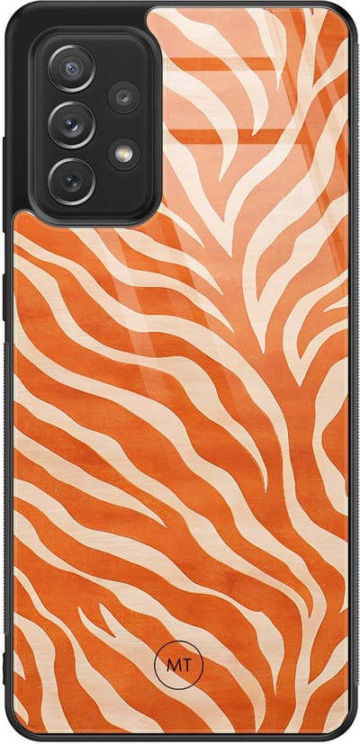 Hoesje geschikt voor Samsung Galaxy A52 5G - Zebra oranje - Hard Case Zwart Back Cover - Print - Oranje - Mooie Telefoonhoesjes