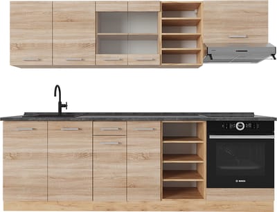 Vicco R-Line Complete keukeneenheid – 240 cm, WB Antraciet Sonoma/Goudkraft eik