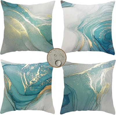 Set van 4 Waterdichte Tuinkussenhoezen 45x45 cm in Scandinavische Stijl met Groene Dubbelzijdige Print en Onzichtbare Rits voor Bank Terras en Buiten Decoratie