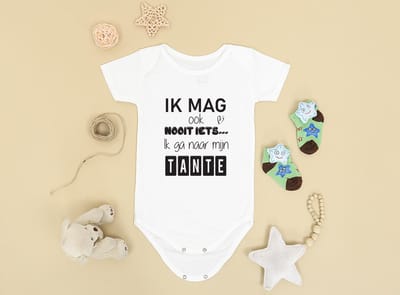 Hospitrix Baby Rompertje met Tekst Ik mag ook nooit iets... Ik ga naar mijn TANTE | Maat S 0-3 maanden | Korte Mouw | Cadeau voor Zwangerschap | Bekendmaking | Aankondiging | Aanstaande Moeder | Moederdag