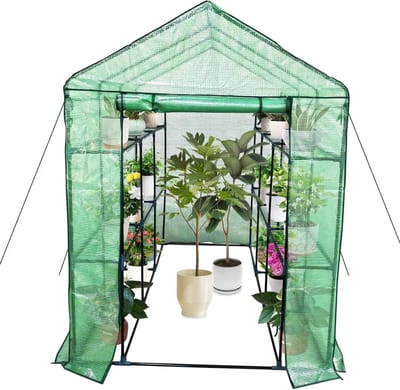 Foliekas Tuinhuisje - Inloopkas Plantenkas - Planten Kweken - Robuust Stalen Frame - 143x215x195 cm - Groen