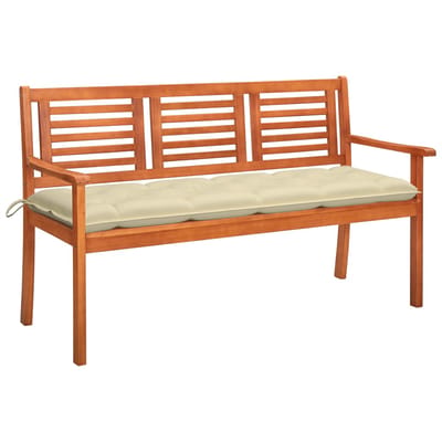 vidaXL - Tuinbank - 3-zits - met - kussen - 150 - cm - massief - eucalyptushout