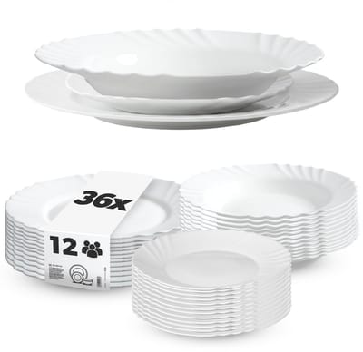 Kadax Serviesset 36 Delen Wit - Eetkamer Servies voor 12 Personen