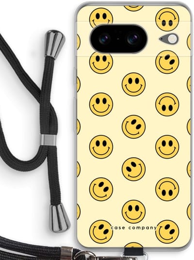 Case Company® - Hoesje met koord geschikt voor Google Pixel 8 hoesje met Koord - Smiley N°2 - Telefoonhoesje met Zwart Koord - Bescherming aan alle Kanten en Over de Schermrand