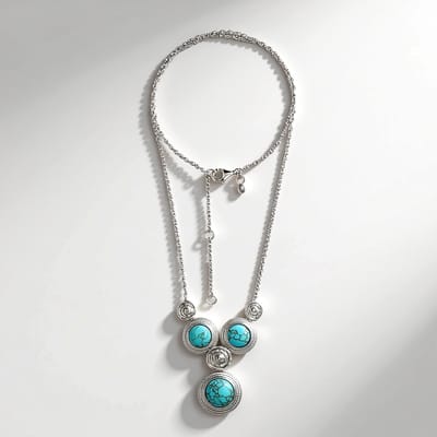 Cavill - Zilveren Halsketting - 925 Sterling Zilver - Amerikaanse Turkoois 4 8 ct - Ronde Cabochon Blauwgroen - Verstelbaar 38-43 cm