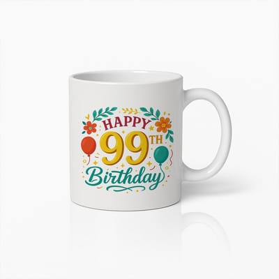 Happy 99ste Verjaardag Mok 330ml – Kleurrijke Bloemen Koffiemok voor 99 Jaar Oude Viering