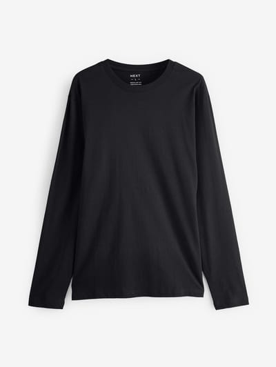 Next - Heren - T-shirt met lange mouwen en ronde hals met standaard pasvorm - Zwart