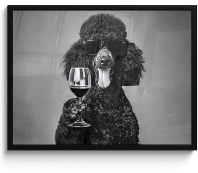 Poster in lijst - Fotolijst 70x50 cm - Posters - Hond - Krullen - Zonnebril - Wijn - Posterlijst zwart - Decoratie - Wanddecoratie woonkamer - Muurdecoratie slaapkamer