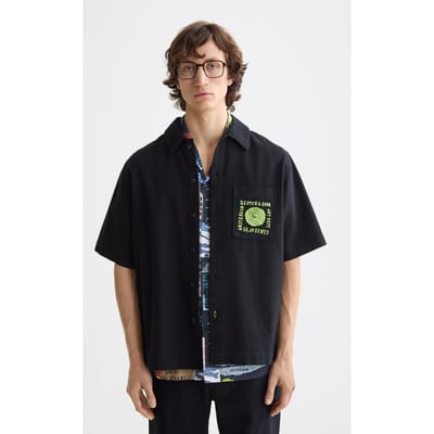 Scotch & Soda Structured Cotton Short-sleeved Shirt Charcoal Art Taglia: S | Camicie Casual Outlet | Uomo | Nero