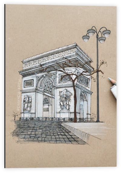 Dibond - Tekening van een Stenen Monument - 40x60cm Foto op Aluminium (Wanddecoratie van metaal)