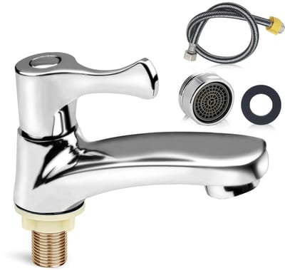 Dailygoods- Waterkraan Premium - Koudwaterkraan - 60 cm Aansluitslang - Filtermond - Voor Wastafel/Badkamer/Keuken - 21 x 19 x 4 cm - Kraan