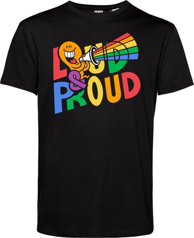 T-shirt Loud & Proud | Gay pride shirt kleding | Regenboog kleuren | LGBTQ | Zwart | maat XS