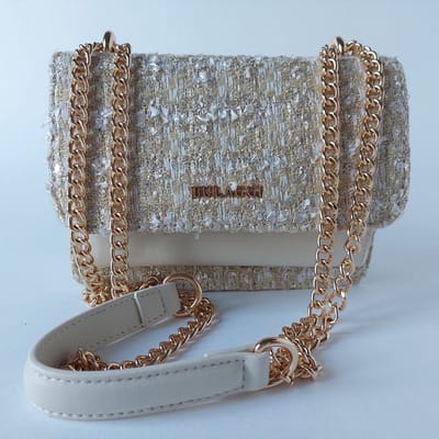 Dames tasje - schouder/hand crème – elegant - ruim tasje - messing ketting - lichte glans - vegan - Bulaggi