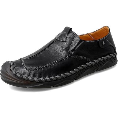 Herenschoenen Nieuwe Lente en Zomer Ademend Leer Casual Schoenen Heren Rundleer Rijschoenen Zachte Zool Schoenen Heren 47 black