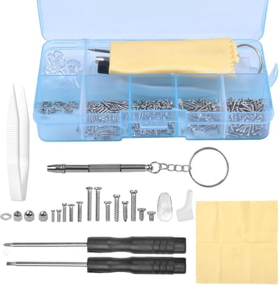 Complete bril reparatieset met 500 schroeven, neuspads en gereedschap