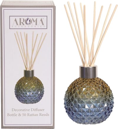 Geurstokjes - Woodbridge - Diffuser - Lege Glazen Geur Verspreider met 50 rotan stokjes (blauw/geel)