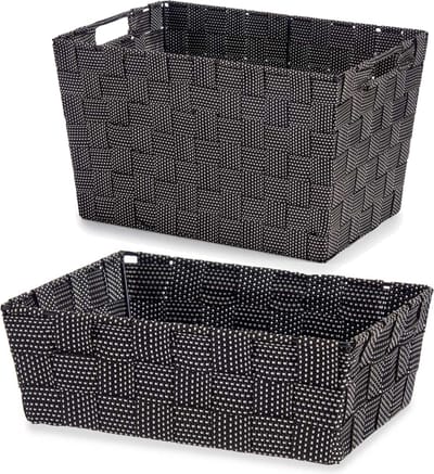 Kipit Opbergmandjes - set 4x stuks - 2 formaten - zwart - kast badkamer organisatie