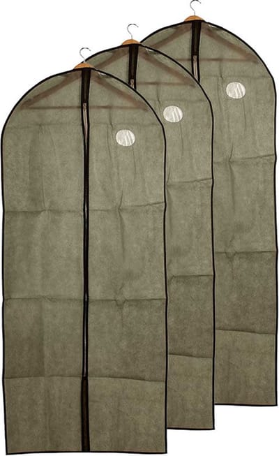 Kipit Kledinghoes - 3x - met kijkvenster - grijs - 60 x 137 cm - kledingzak - voor jurk of pak