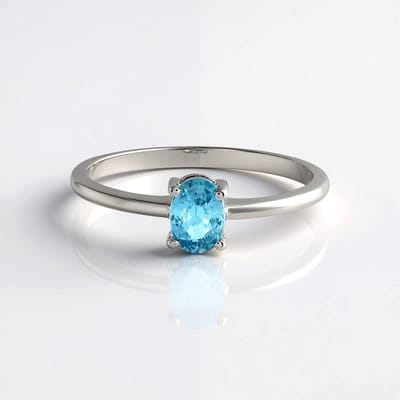 Cavill - Zilveren Ring - 925 Sterling Zilver Geplatineerd - Ratanakiri Zirkoon 1 037 ct - Ovaal Briljant 7x5 mm - Elegante Blauwe Minimalistische Ring