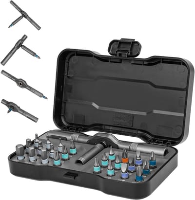 Ratelschroevendraaierset - Mini schroevendraaier - Precisiewerk Reparatie - 24 S2 Stalen Bits - 10cm Kop - Zwart