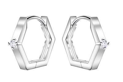 Joy|S - Zilveren oorringen - 11 mm / 1.5 mm - 6 hoekig / hexagon met zirkonia - klap scharnier sluiting - sterling zilver 925