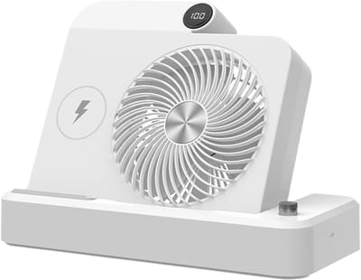 Bureauventilator - Persoonlijke ventilator met draadloos opladen - Instelbare windsnelheid - Kantelbare voet - Digitaal display, unisex campingventilator - Wit