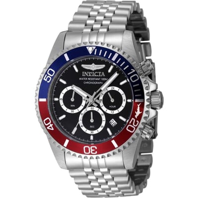 Invicta Pro Diver 48117 Heren Horloge - Waterdicht - Analoog - Quartz Uurwerk - Roestvrij Staal met zwarte Wijzerplaat - 43mm