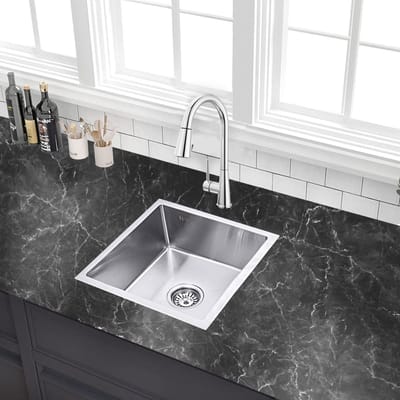 Keukenspoelbak RVS - Inbouw gootsteen - Keukenwerk - Geluiddempende pads - 44x44x20cm - Zilver