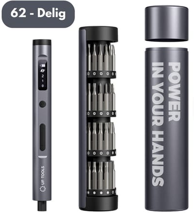 Resoliq Group Elektrische Precisieschroevendraaier Set – 62-delig – Magnetische Bitset met OLED & 3 Koppelstanden – Voor Smartphone, Laptop en Console