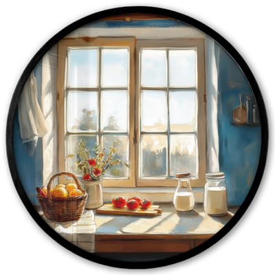 Poster in lijst Rond - Fotolijst 40x40 cm - Posters - Stilleven - Keuken - Doorkijk - Vintage - Ronde posterlijst zwart - Decoratie - Wanddecoratie woonkamer - Muurdecoratie slaapkamer