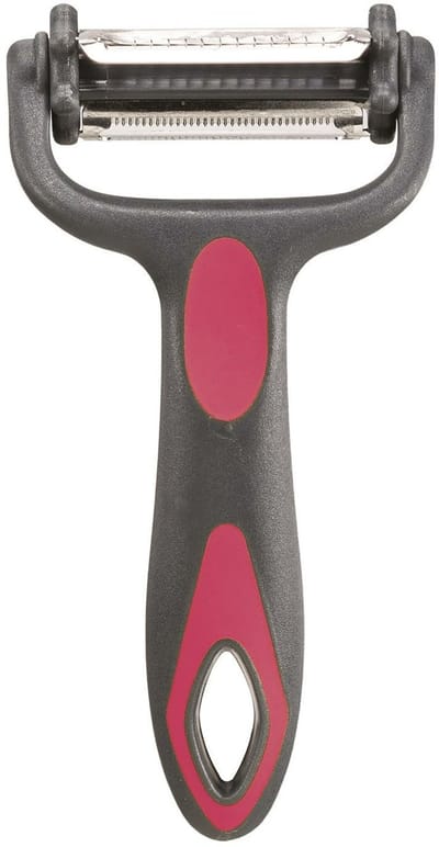 Cook Concept Dunschiller Profi - grijs/roze - kunststof - 15 cm - aardappelschiller met 3 mesjes - keuken mesjes