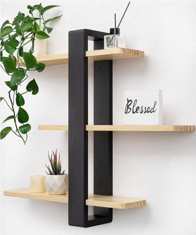 Wandplank - Houten Plank Wandmontage - Hoekrek - Hoekplank - Organizer Keuken - Badkamer - Zwart